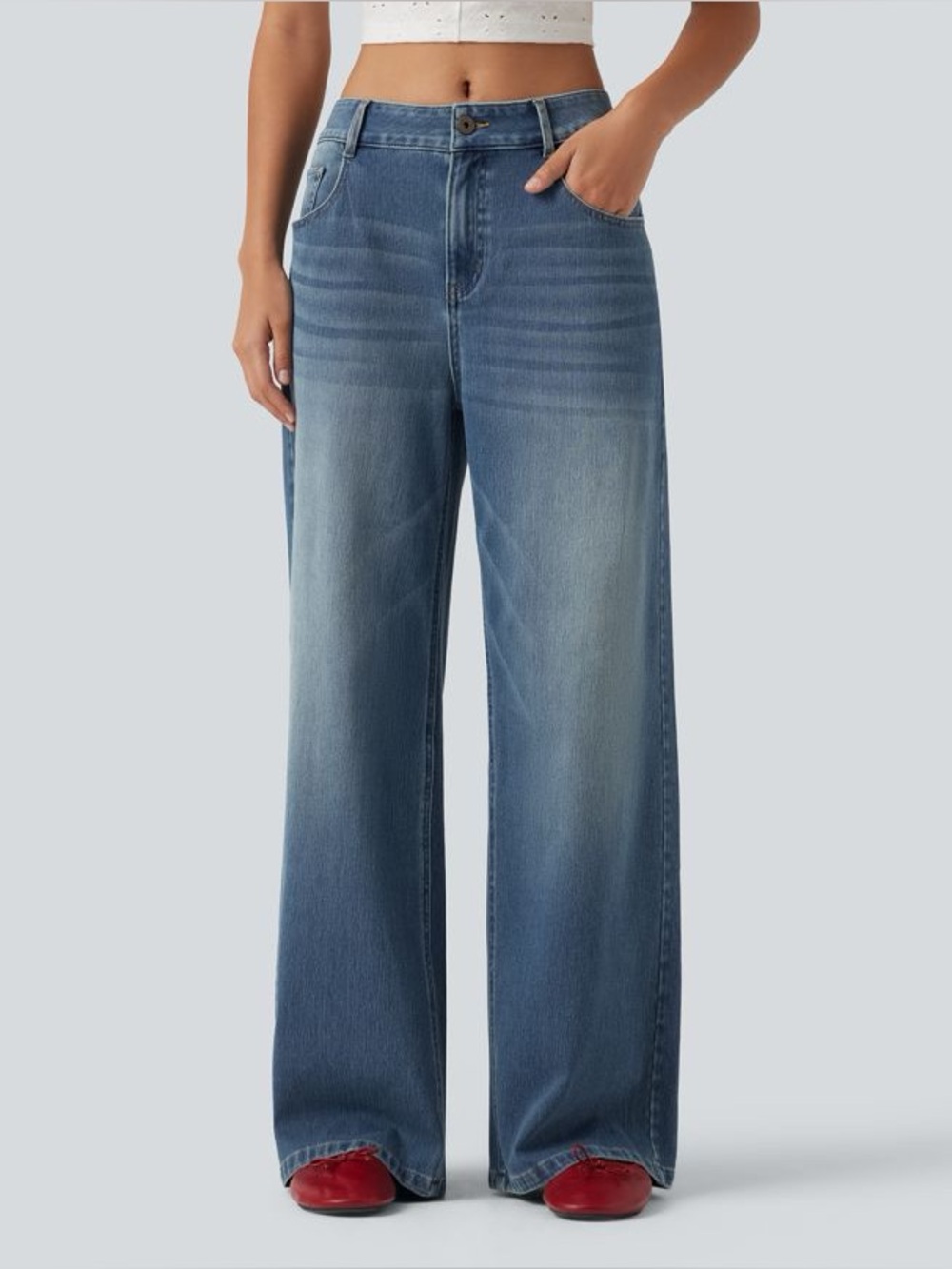HALARA Classic Wide-Leg Denim Jeans in Blue Wash Size Small